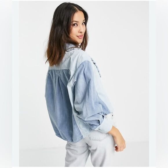 Free People Blue Daisy Baby Patchwork blouse medium - Picture 2 of 11